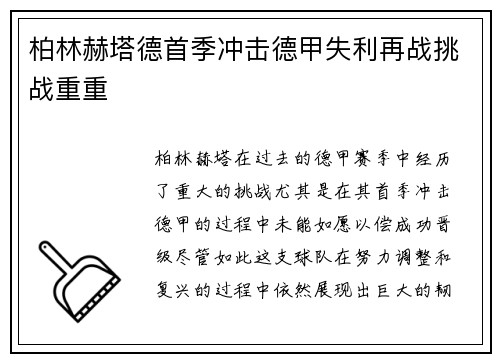柏林赫塔德首季冲击德甲失利再战挑战重重